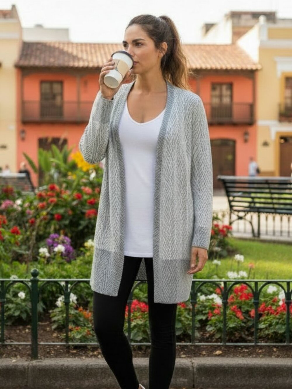 J.McLaughlin Gray Open‎ Front Cardigan Small Cotton Modal Lightweight Sweater